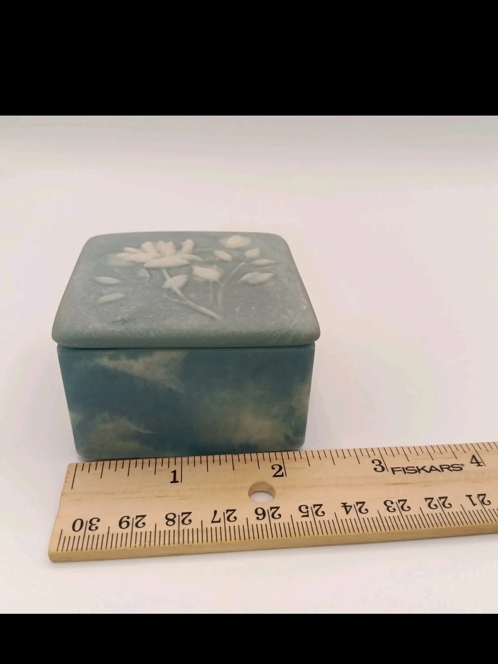 1970's Blue Floral Incolay Jewelry Trinket Box